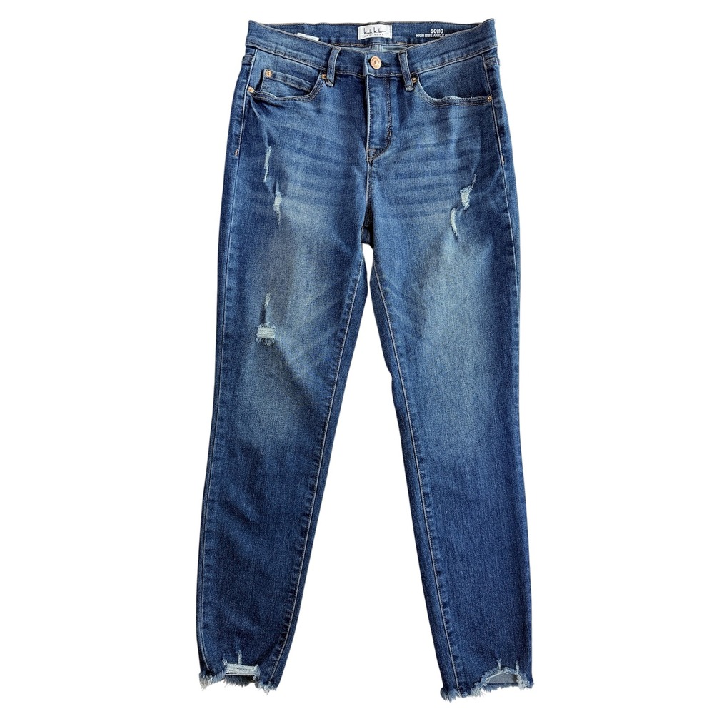 Nicole Miller Soho High Rise Ankle Skinny Jeans Women 4 Blue Distressed Raw Hem